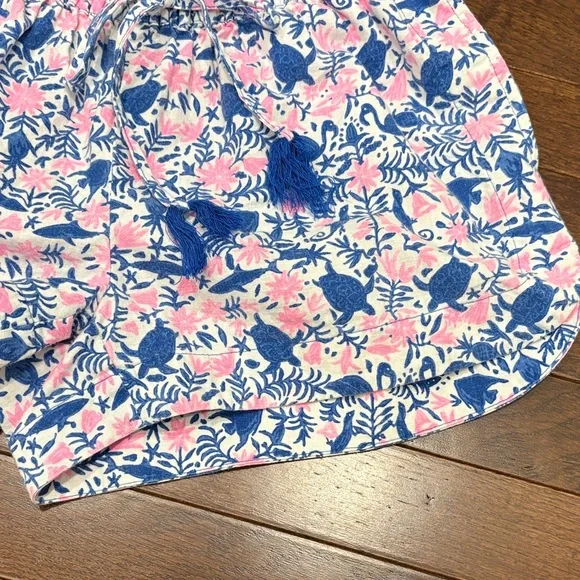 Vineyard Vines Tropical Turtle & Flamingo Print Linen Blend Shorts XS Blue Pink - Picture 6 of 11